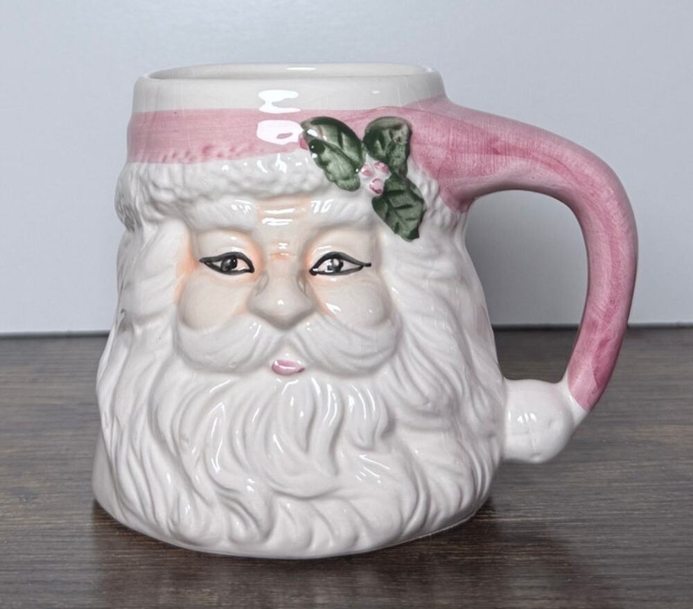 Vintage Santa Face Mug Pink Trim